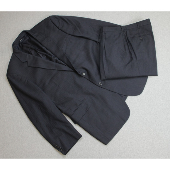 Jos A Bank Suit Mens 46L Navy Blue 100% Wool Signature Collection 2 Piece Set